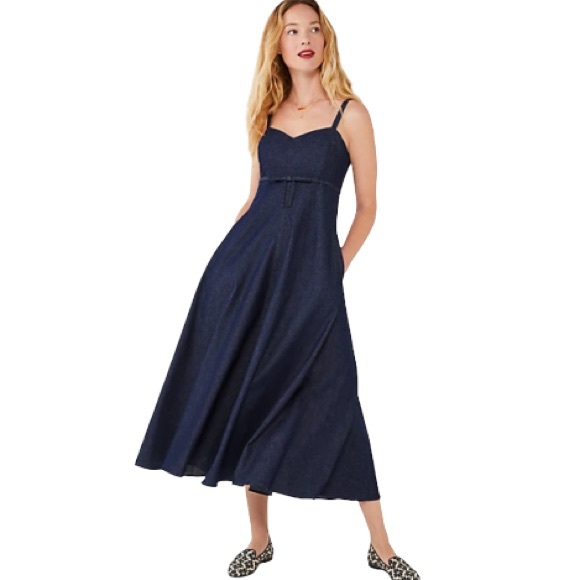 ♠️💃 kate spade NY Women’s Denim Bow-Waist Dress, Indigo (403) - Picture 5 of 11
